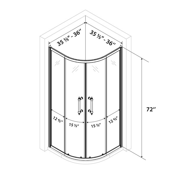 Logmey 72" H Double Sliding Framed Shower Door Round Shower Door